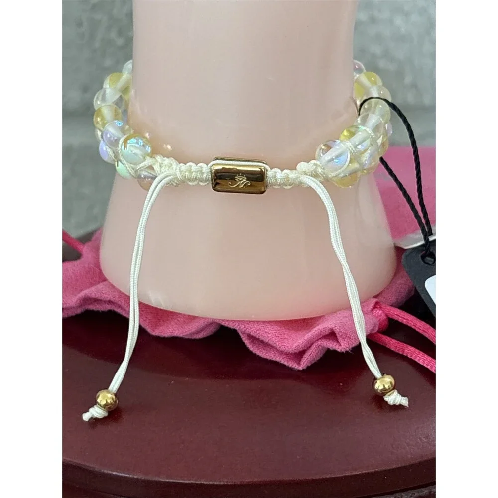 NOGU Double Mermaid Glass Beaded Women's Bracelet Pale Yellow Aurora Adjustable